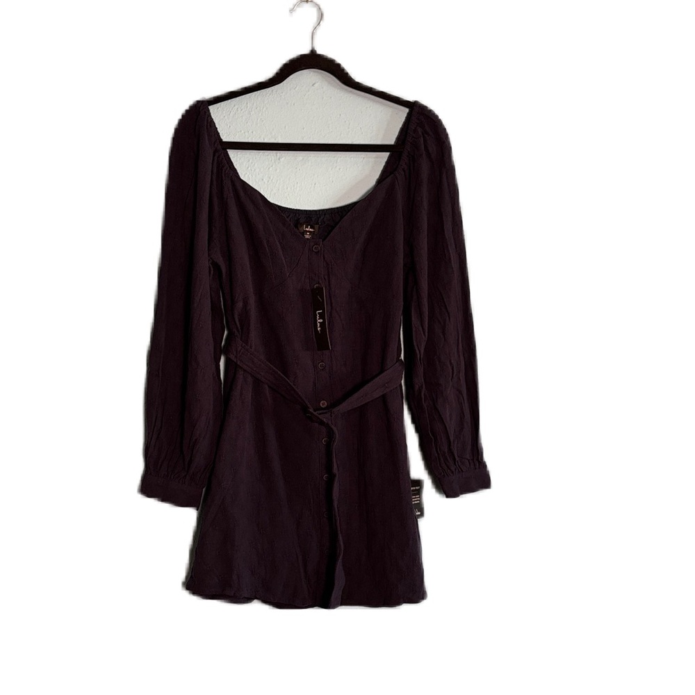 Lulu's Chic Dark Blue Long Sleeve Belted Mini Dress Size M